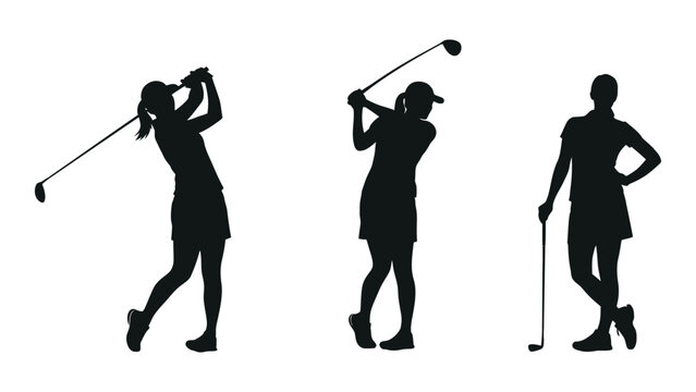 Silhouettes of female golfers in action poses capturing the essence of the game silhouette