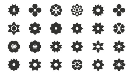 Collection of diverse decorative floral and geometric symbols various arrangements artistic designs silhouette