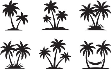 Tropical Palm Trees Silhouette Collection Black and White Beach Vacation Paradise Design Elements for Summer Themes