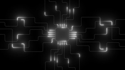 abstract glowing neon line technology circuit board icon animation on black background. Glowing circuit lines futuristic tech animation. - Powered by Adobe
