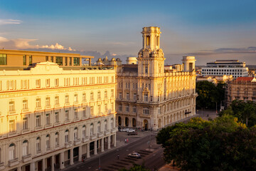 Havana's Grand Buildings Bathed in Golden Hour Light