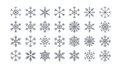 set of abstract blue line snowflakes icons, snowflake snow symbol collection for new year, Christmas, winter design cards, poster, banner, pattern, advertisement , snowflakes vector icon template	