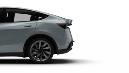 3D Render of a gray colored modern electric car, left rear half view, transparent background.