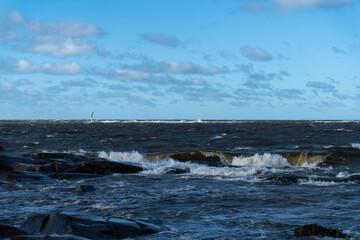 Raging ocean during a sunny Fall day.