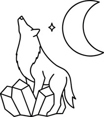 Enchanted Wolf Howling at Crystal Moon Coloring Illustration on Transparent Background