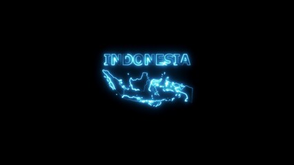 Indonesia map outline with glowing neon text on black background country archipelago