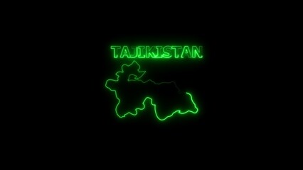 Neon green outline map of Tajikistan with text on black background image photo