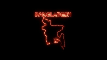 Neon Orange Outline Map of Bangladesh with Text image photo