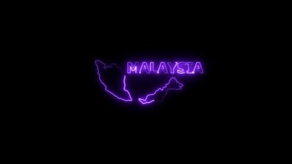 Neon Outline Map of Malaysia with Glowing Text on Black Background image photo