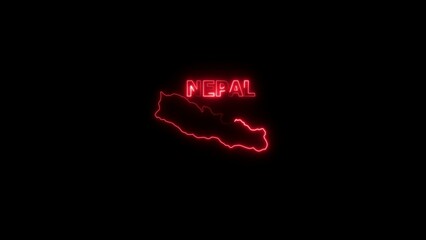 Neon outline map of Nepal with glowing text on black background 