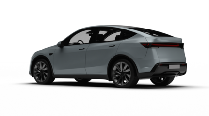 3D Render of a gray colored modern electric car, slight left rear view, transparent background.