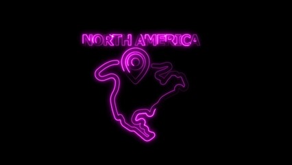 Neon Outline Map of North America with Location Pin and Glowing Text image photo