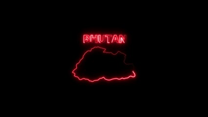 Neon Red Outline Map of Bhutan with Text image photo