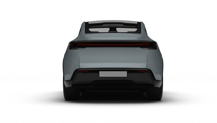 3D Render of a gray colred modern electric car full rear view, transparent background.