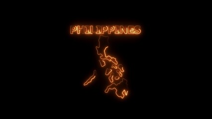 Philippines map outline with glowing orange text on black background country geography