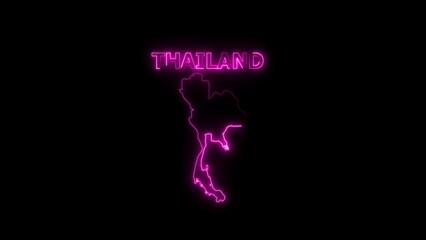 Pink Neon Outline of Thailand Map with Text on Black Background geography country