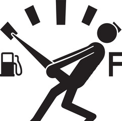 Funny Fuel Gauge Low Gas Vector Illustration – Humor Car Dashboard Icon Silhouette