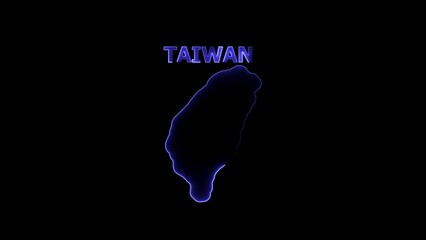 Taiwan outline in blue neon light on black background image photo