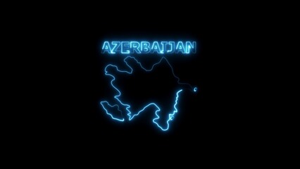 Azerbaijan map outline with glowing blue neon text on black background country nation