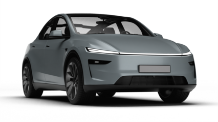 3D Render of a gray colored modern electric car slight right front view, transparent background