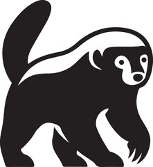 Black silhouette of a facing skunk with white stripes, Front view skunk vector design black and white