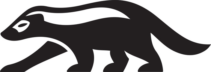 Black skunk silhouette with flowing tail animal wildlife, Stylized skunk vector illustration for design