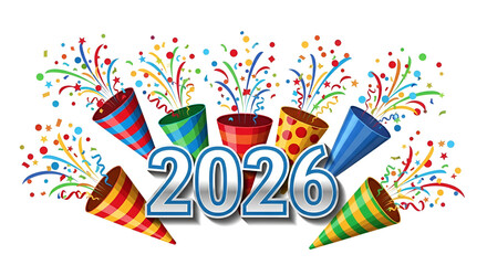 Obraz premium Colorful 2026 New Year Confetti Poppers Illustration