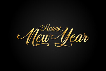 gold, happy new year hand-drawn, handwritten lettering on black background. calligraphy, typography, design vector illustration.