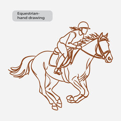 Equestrian horse riding sketch dynamic motion artistic hand drawn style vector
