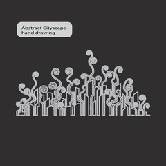 Abstract cityscape hand drawing with swirls and geometric shapes vector