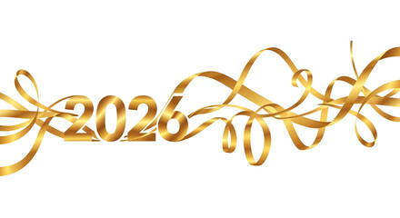 2026 Golden Numbers with Swirling Ribbons Design
