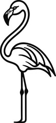 Minimalistic flamingo standing on one leg, bold black stroke, simple background 1