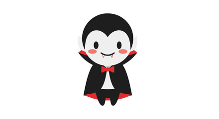 Cute Cartoon Vampire Character with Black Cape and Red Bowtie.