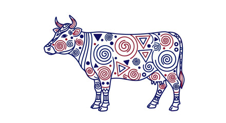 Colorful Patterned Cow Illustration with Geometric Designs.