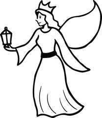 Fairy Queen Holding Glowing Lantern Coloring Illustration on Transparent Background