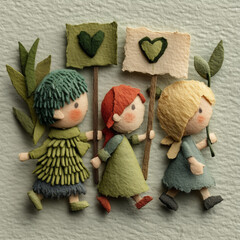 Three children holding signs with hearts while marching for awareness  