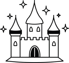 Fairy Palace Glowing at Night Coloring Illustration on Transparent Background