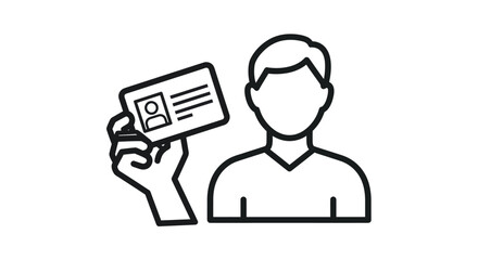 Line Art Illustration of Person Holding Identification Card.