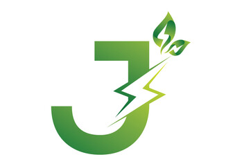 intel latter J with green eco symbol eletronic logo design templet