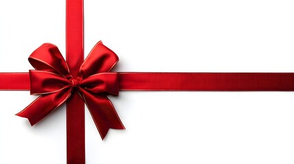 Vibrant red satin ribbon with gold edges tied in a classic bow on a white background, ideal for gifts, celebrations, or luxury packaging.