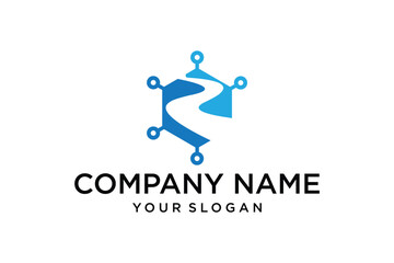 Blue Hexagonal Network Logo with Winding Path Symbolizing Data Flow and Technology Connections