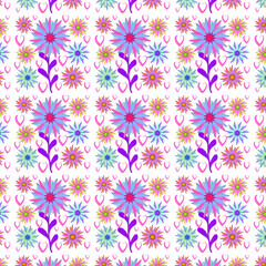 Colorful floral pattern with vibrant pink and blue flowers  