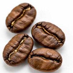 AI Generated &ndash; Macro Close-Up of Four Coffee Beans on White Background