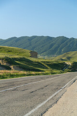 Mountain landscape green forest and mountains on a sunny morning