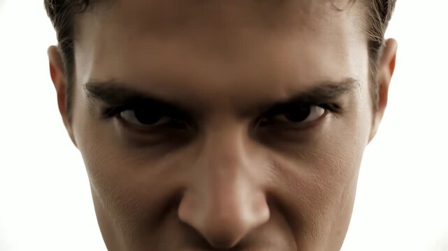 Intense Young Man Looking Directly at Camera Eye Contact Close Up
