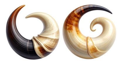  Natural Curved Horn Pair — isolated on transparent background