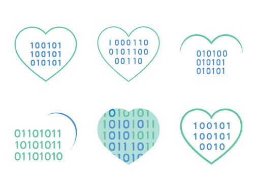Binary Code Love Collection Artistic Renderings of Digital Hearts with Bits