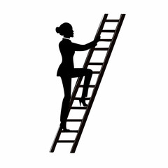 Vector silhouette of businesswoman climbing ladder for career success
