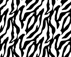 Seamless pattern with an abstract black and white animal print reminiscent of the skins of a tiger, zebra, or other wild cats