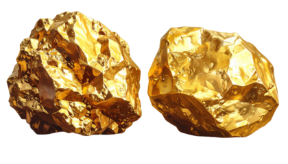  Natural Gold Nugget Cluster Variations — isolated on transparent background